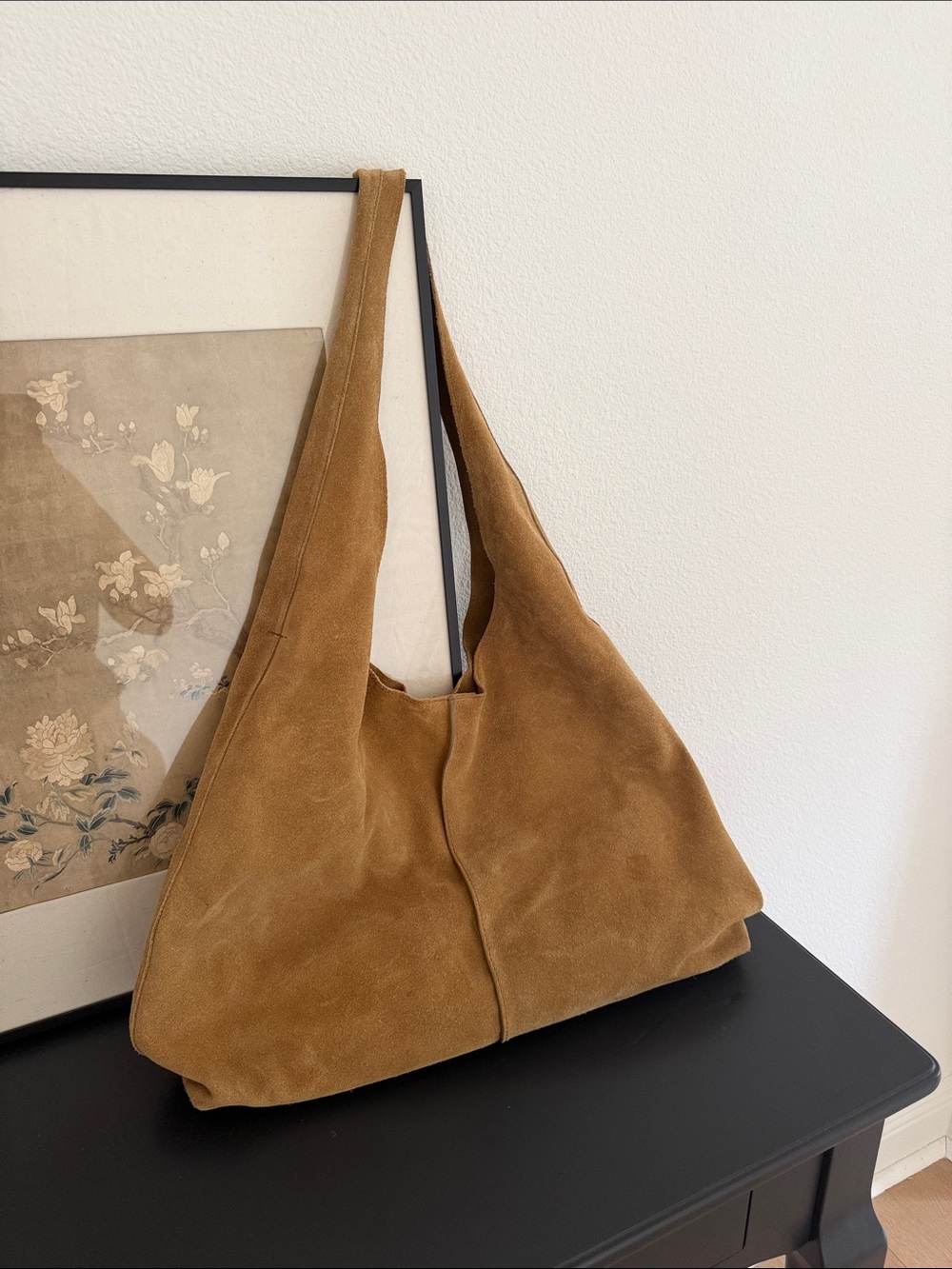 Suede Boho Tote Bag in Camel - Unbranded